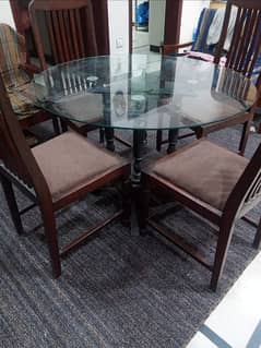 Dining Table round glass with 4 chairs