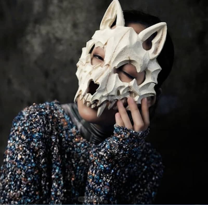 Half Face Luminous Skull Skeleton Werewolf Animal Wolf Cosplay Mask 1