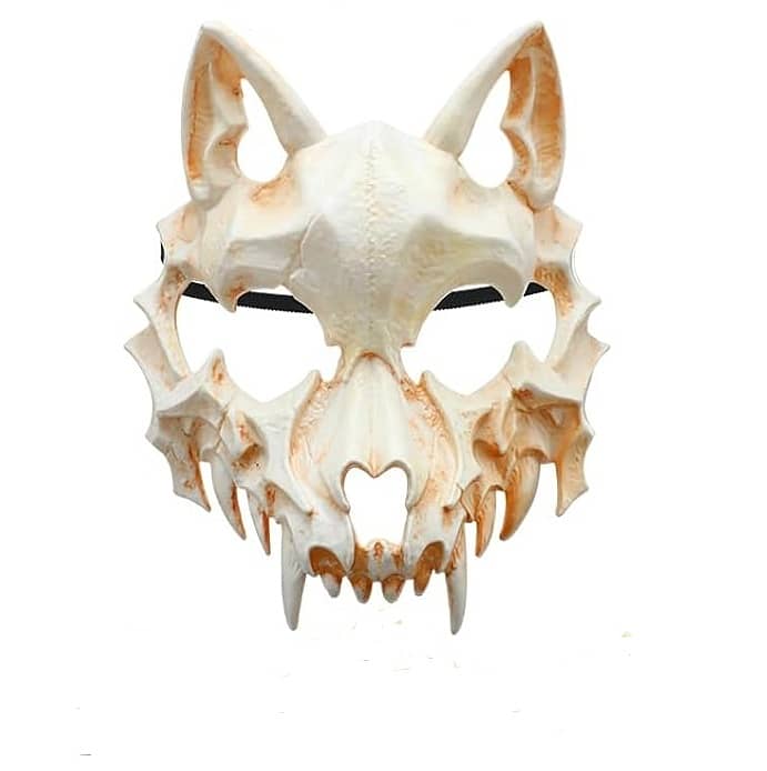 Half Face Luminous Skull Skeleton Werewolf Animal Wolf Cosplay Mask 2