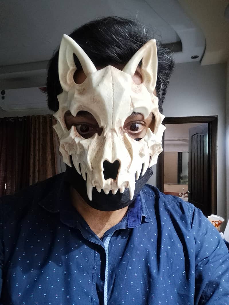 Half Face Luminous Skull Skeleton Werewolf Animal Wolf Cosplay Mask 6