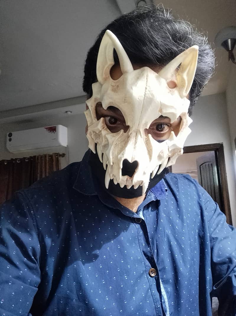 Half Face Luminous Skull Skeleton Werewolf Animal Wolf Cosplay Mask 7