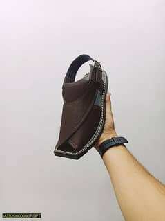 Men's homemade new leather Peshawari chappal shoes -JF017, Brown