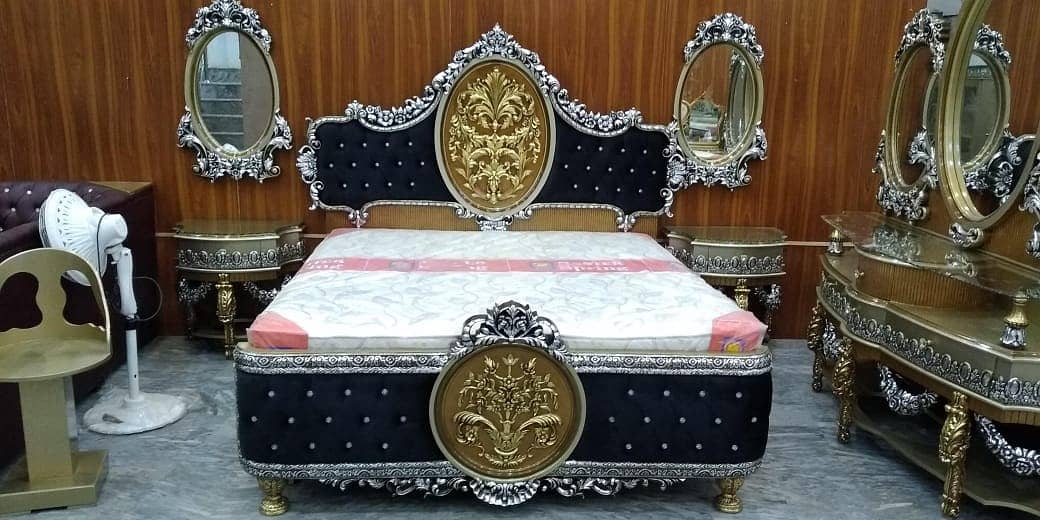 bed set/side tables/wardrobe/wooden bed dressing/almari/showcase 16
