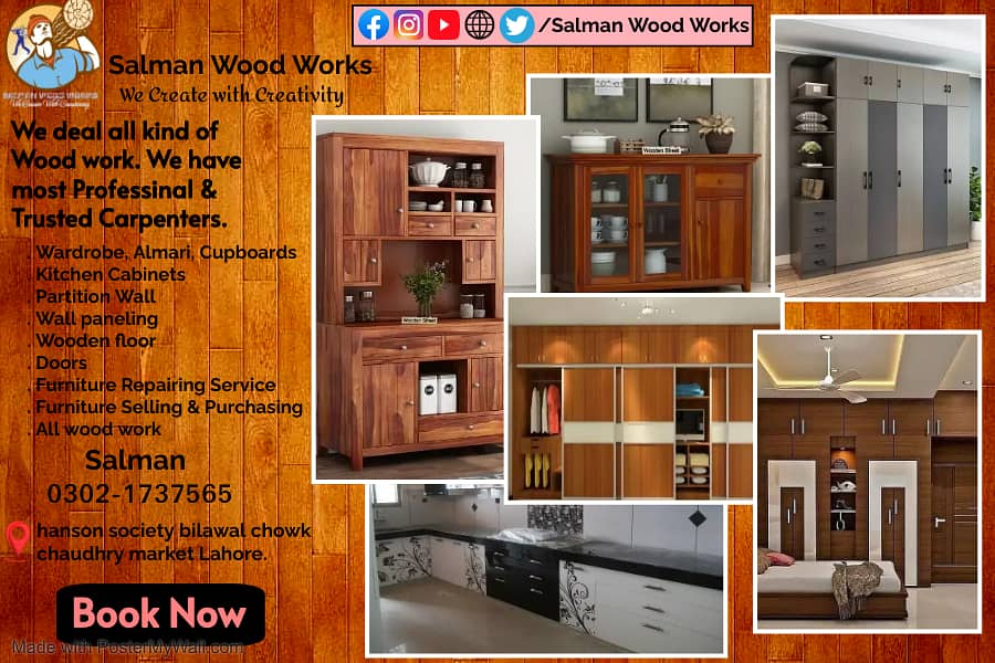Wood work, Wardrobe, Cupboard, Kitchen Cabinets, Furniture ,Carpenter 2