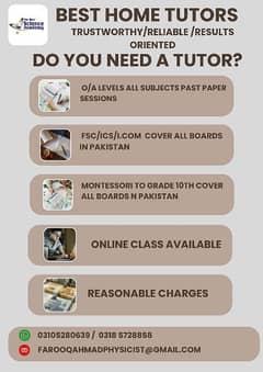 HOME TUTORS AND ONLINE TUTORS AVAILABLE