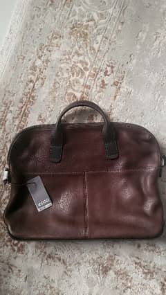 ECCO Ioma slim briefcase coffee brown leather bag 0