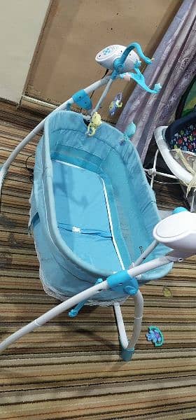 2-in-1 Foldable Baby Cradle Bed & Cot Swing with Mosquito Net - Blue 6