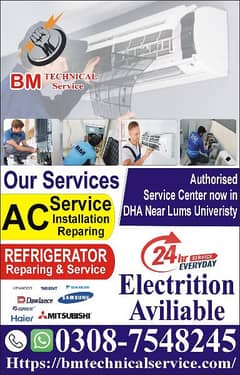 Ac service, Repairing, Refrigerator Repairing, Electrition Available