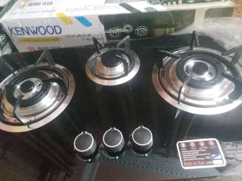 Automatic ignition 3 burner tempered glass stove full furnished look 0