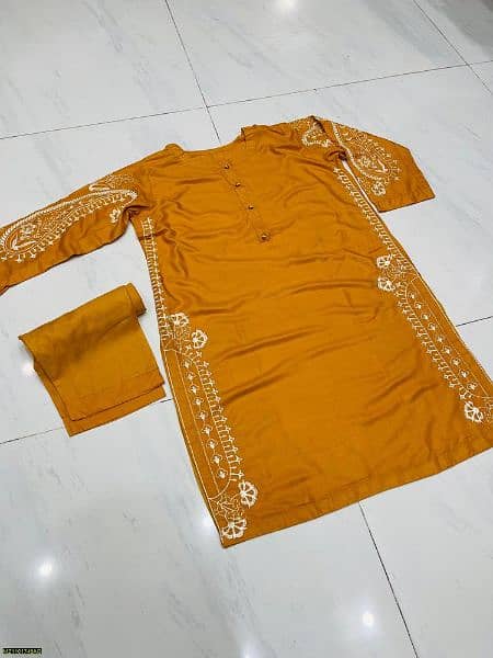 2Pcs women stitched embroidery linen suit 6