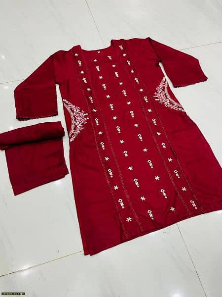 2Pcs women stitched embroidery linen suit 12