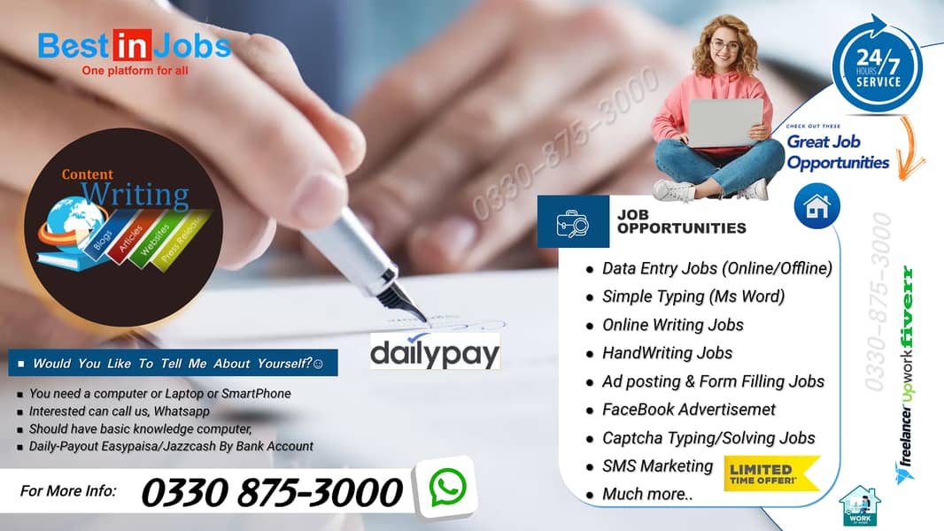 Online Writing_Data Entry Jobs opportunities Daily Income:1500 to 2500 2