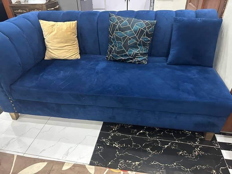 Blue L shape sofa with center table 1