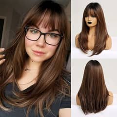 HAIRCUBE Brown Wigs for Women Long Straight layered Wig