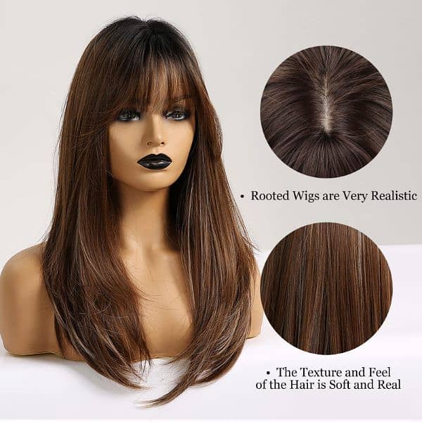 HAIRCUBE Brown Wigs for Women Long Straight layered Wig 1