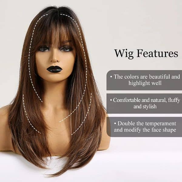 HAIRCUBE Brown Wigs for Women Long Straight layered Wig 2