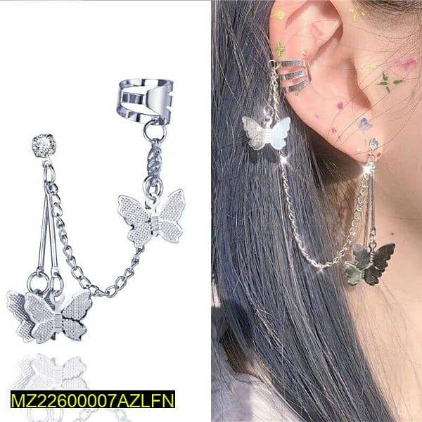 pair of alloy silver plated butterfly design ear clip earnings 1