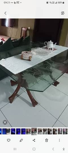 *URGENT SALE*Glass top table with sheshum wood base
