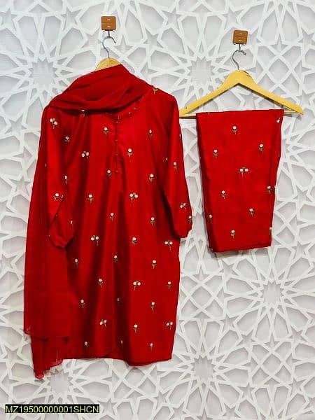 3 piece women stitched linens floral women embroidered suit 1