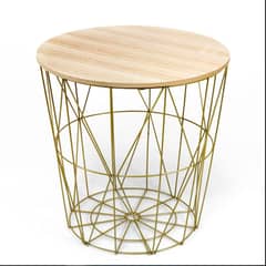 METAL WIRE REMOVABLE WOOD TOP FOLDABLE ROUND COFFEE SIDE TABLE
