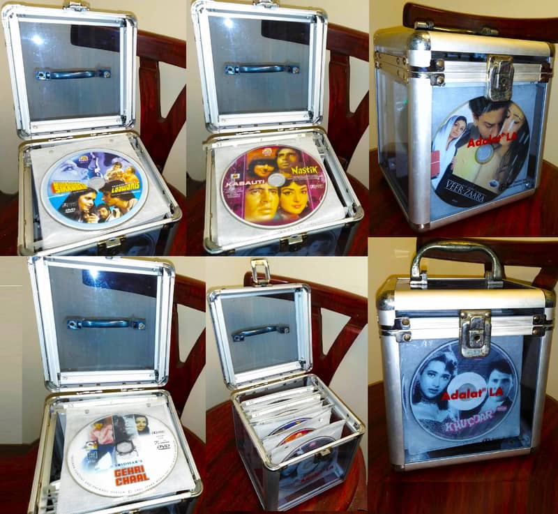 CLEAR ALUMINUM CD/DVD STORAGE CASE ORGANIZER with Classic Dvd Movies 10