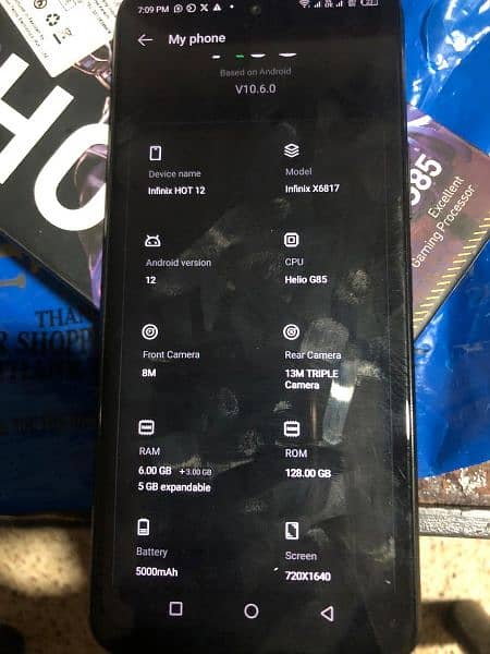Infinix hote 12 128 gb ram6 condition 10 by 10 2
