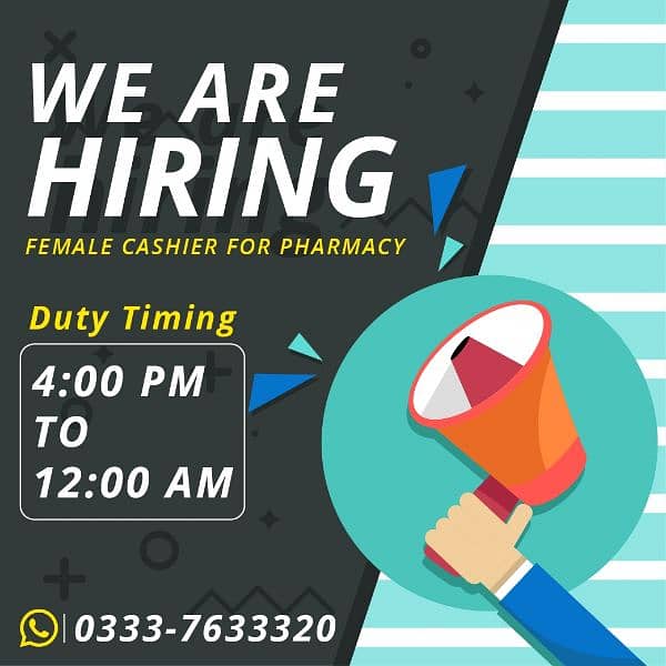 we are hiring a female cashier for pharmacy express 0