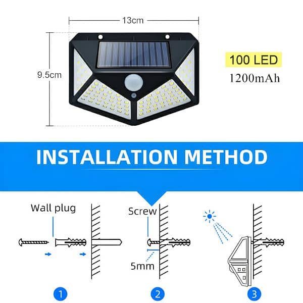 100 LEDs Rechargeable Motion Sensor Solar Interaction Waterproof 1
