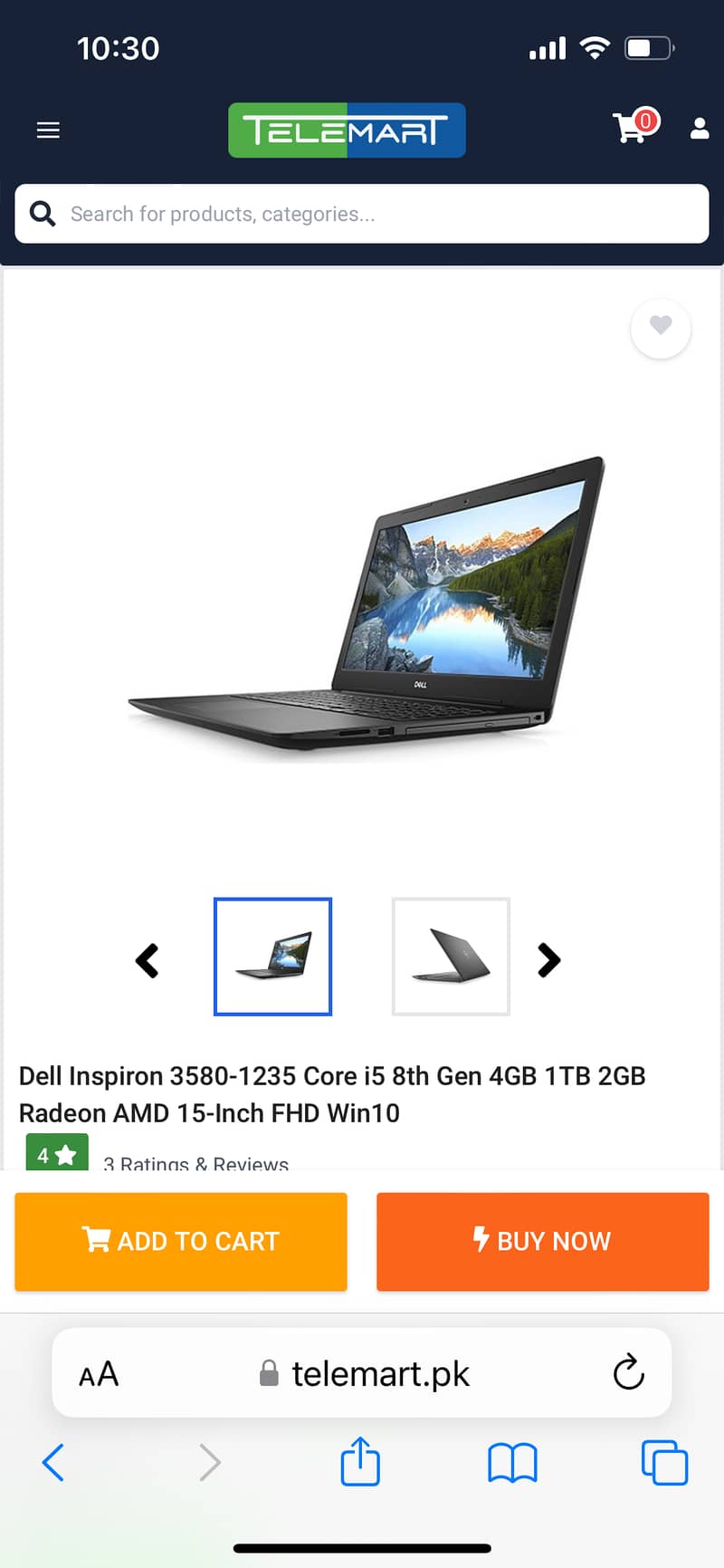 Dell Inspiron 3580 Laptop ( Intel Ci5-8265U/4G/1TB/DVDRW/15.6" 2