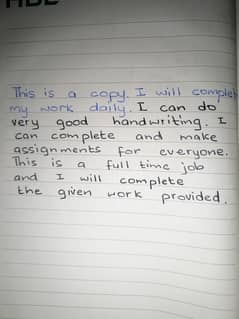 Handwriting assignment work