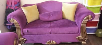 6 seater purple sofa and center table urgent sales
