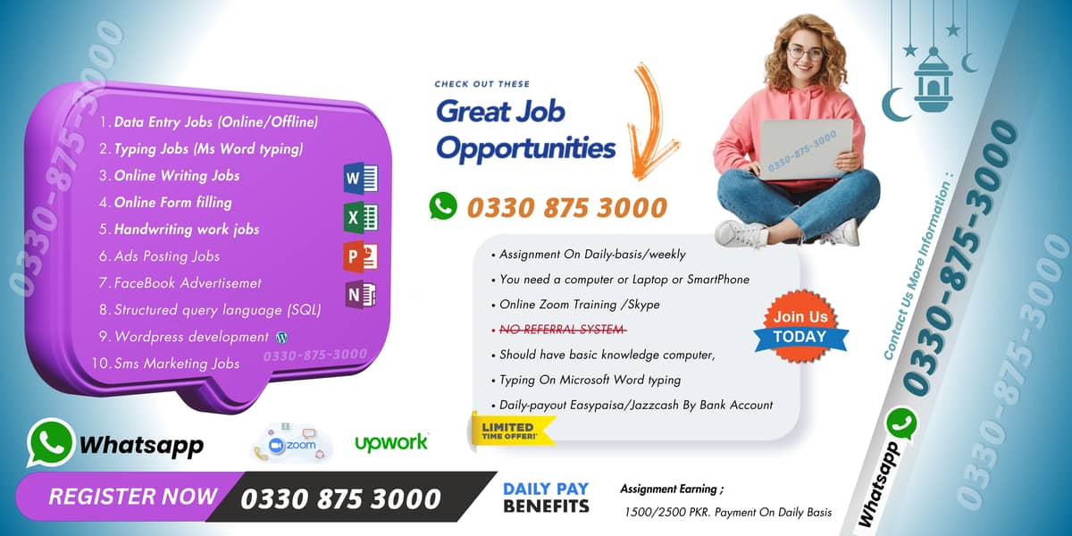 Online Writing_Data Entry Jobs opportunities Daily Income:1500 to 2500 0