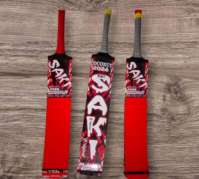 Original Saki coconut bat, full and half cane handle, Tape Ball bat 0