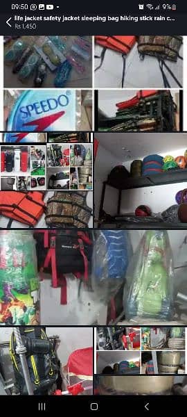 life jacket safety jacket sleeping bag hiking stick rain coat swimming