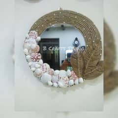 Handmade wall hanging mirror with jute rope and sea shells