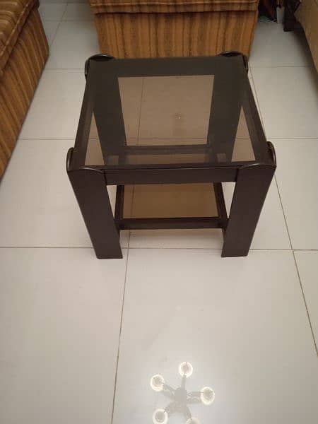 wooden center side tables with tinted glass top urgent sale 1