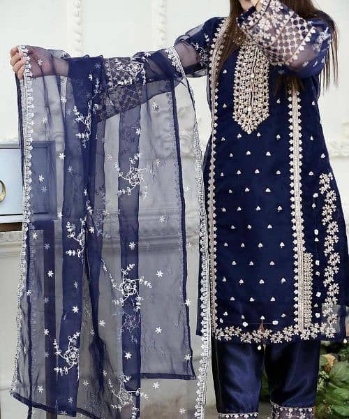 2 Pcs Women's Stitched Fancy Katan Silk Embroidered Suit 2