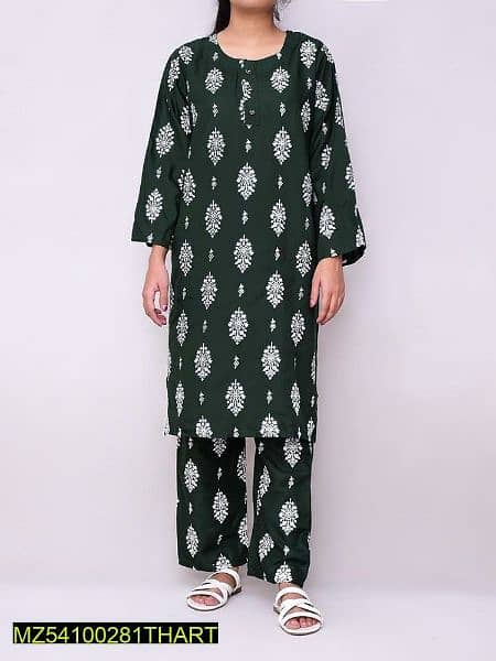 Women's stiched linen printed suit 2 Pcs 1