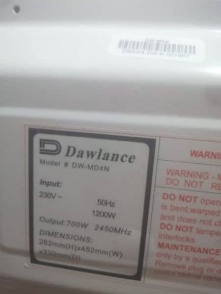 Dawlance microwave oven model DW MD4N 2
