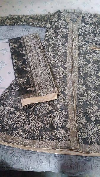 Net gaon with inner shirt and net dupatta and silk trouser. 0