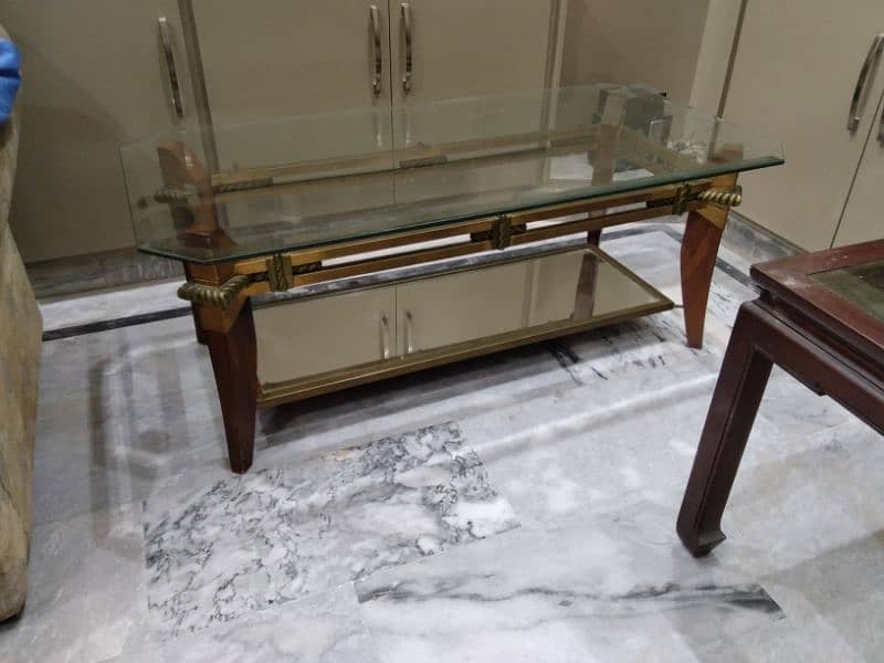 Fancy Glass + Wood Center/Side Tables for Sale 1