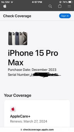15 Pro Max 256gb natural pta approved apple care warranty