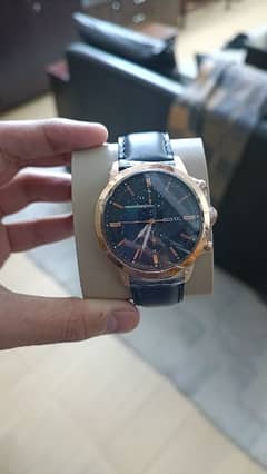 Fossil Chronograph Quartz Blue Leather Strap Dial 44mm FS5436 Watch 0