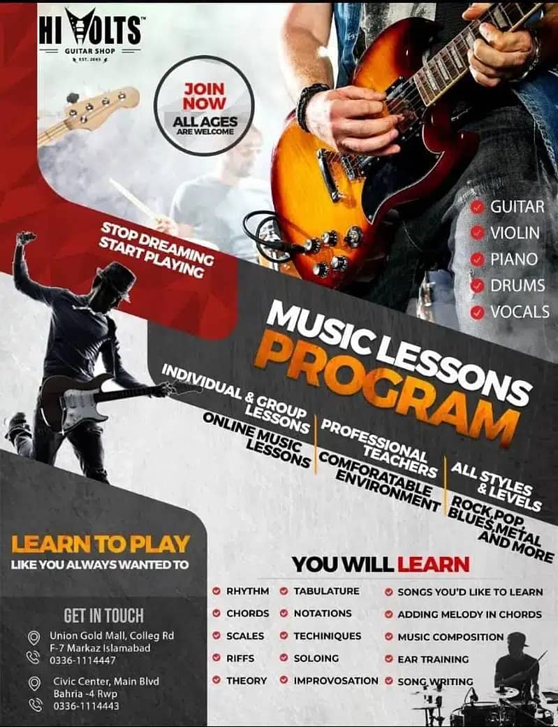 Quality Music Lessons for Guitar, Violin, Piano & Drums at Hi Volts 1