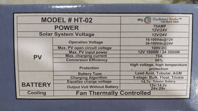 Energy MPPT charge controller 70 ampere non-hybrid 4