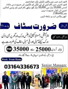 Online work Male And Female Required Home base/Office Base/Part Time
