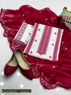 3 Pcs Women Unstitched Cotton Embroidery Suit