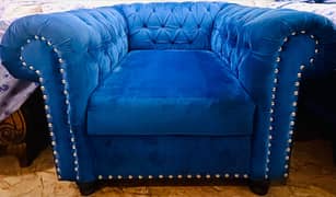 Sofa Set 1 2 3 Seats, Blue Walvet Seats Moulti Foam