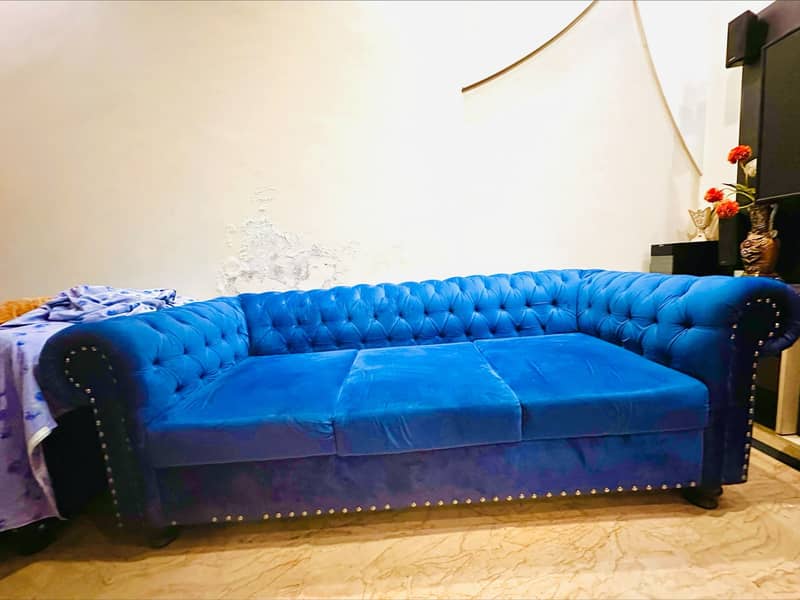 Sofa Set 1 2 3 Seats, Blue Walvet Seats Moulti Foam 2