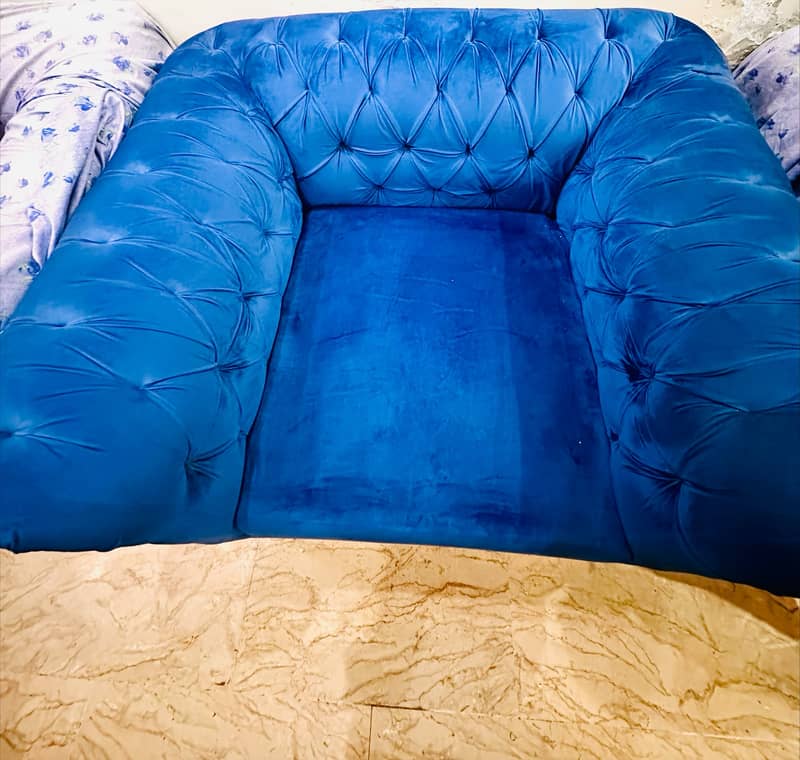 Sofa Set 1 2 3 Seats, Blue Walvet Seats Moulti Foam 5